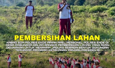 Dukung-Program-Ketahanan-Pangan-Nasional,-Polres-Ende-Bersihkan-Lahan-di-Desa-Embundoa