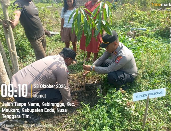 Hijaukan Desa Kebirangga, Polsek Maukaro Gelar Green Policing Tanam Pohon Mangga Bersama Warga
