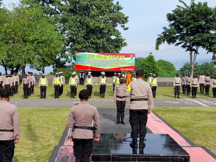 Polres Ende Melaksanakan Apel Gelar Pasukan Dalam Rangka Kesiapan Penanggulangan Bencana Alam Dan Pengendalian Karhutla 2021