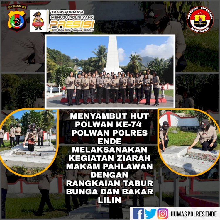 Sambut Hari Jadi Polwan Ke - 74, Srikandi Polres Ende  Ziarah Makam dan Tabur Bunga di Taman Makam Pahlawan Maribhara Ende