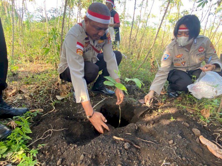 Program Penghijauan Sejak Dini, Polres Ende Tanam 250 Bibit Anakan Pohon Berbagai Jenis