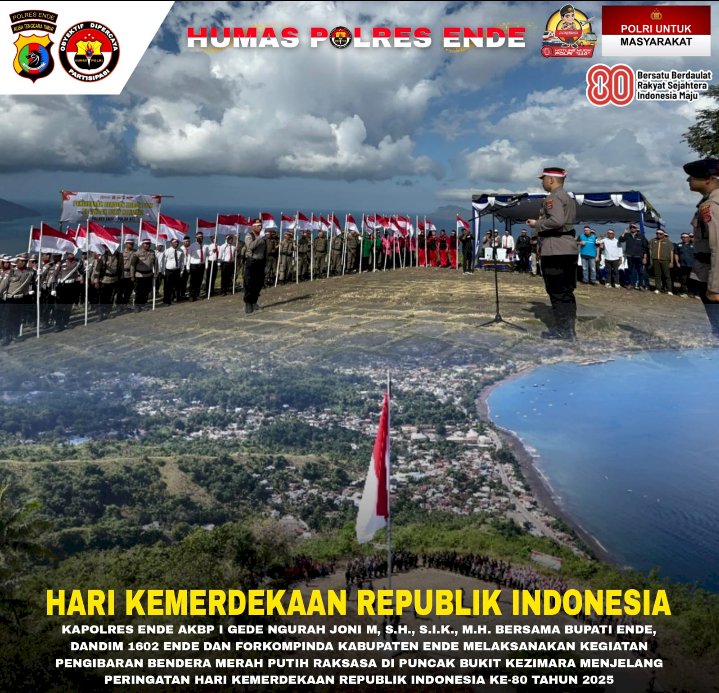 Polres Ende Ajak Masyarakat Kibarkan Merah Putih di Puncak Bukit Kezimara