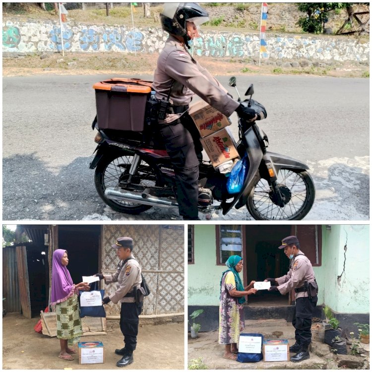 Polri Untuk Masyarakat, Kapolsek Ende Gunakan Sepeda Motor Bantu Warga Terdampak Gempa